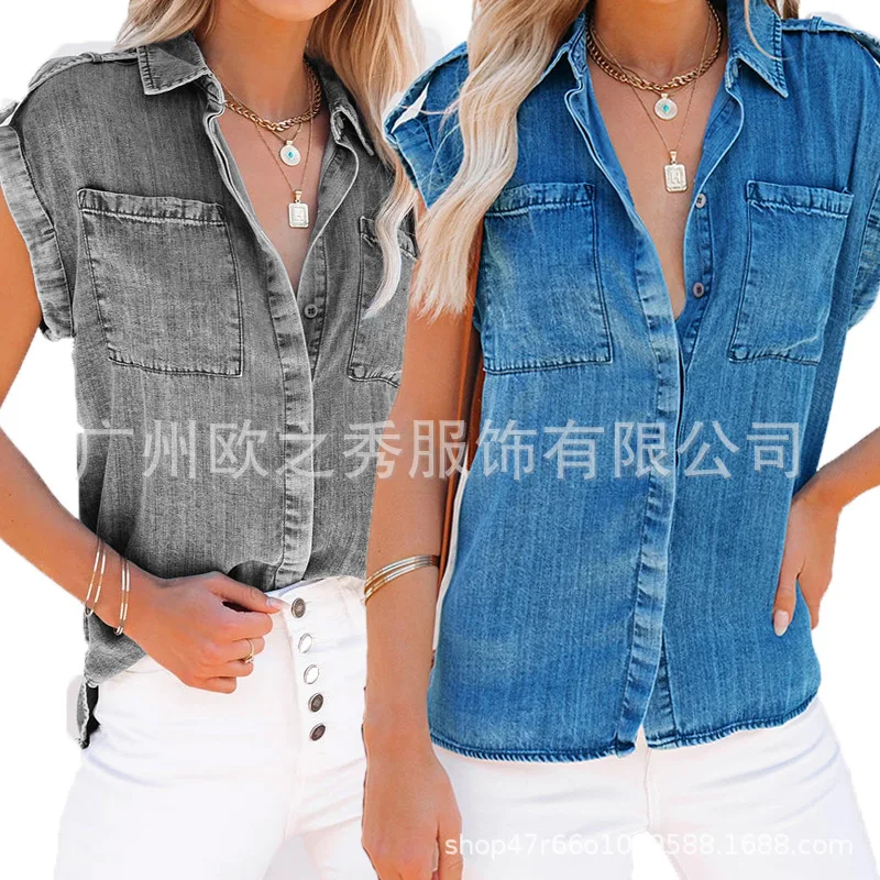 Women Shirts Tops Y2k Blouses Turn Down Collar Short Sleeve Single Breasted Summer Sexy Shirt Top Splice Loose Casual Spring