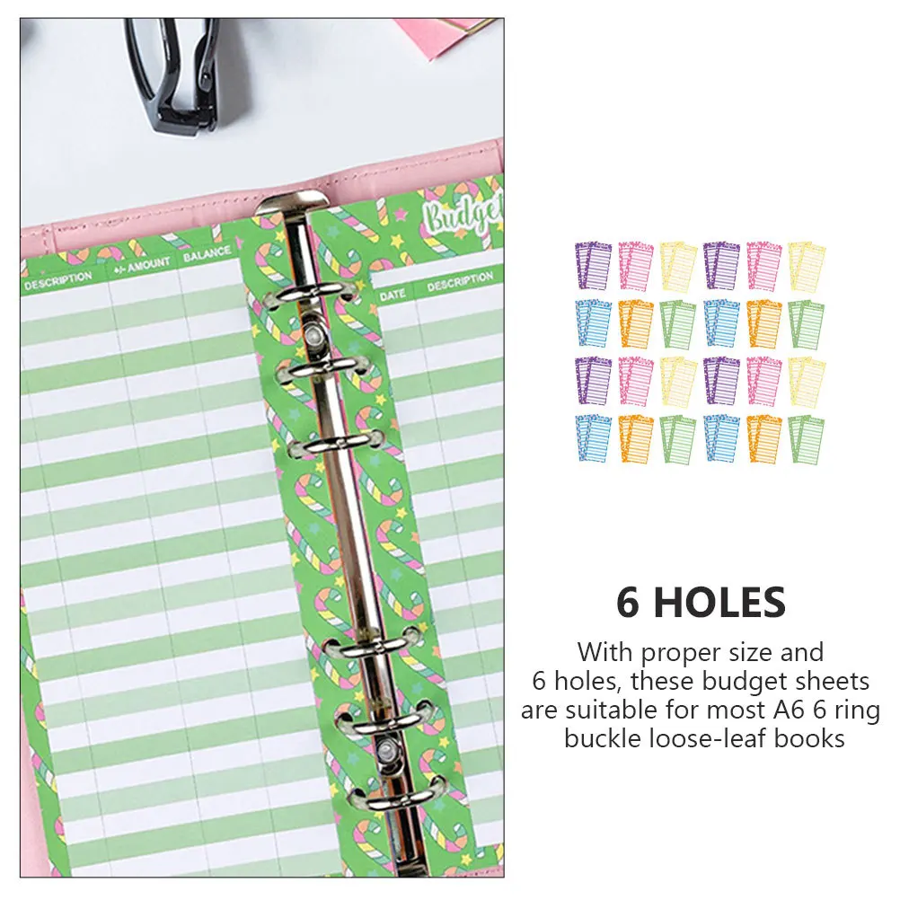 60 قطعة أوراق الميزانية نمط الحلوى 6-Hole لكمة A6 الموثق إدراج السلس ورق للكتابة حساب المقتفي مخطط مكتب #4