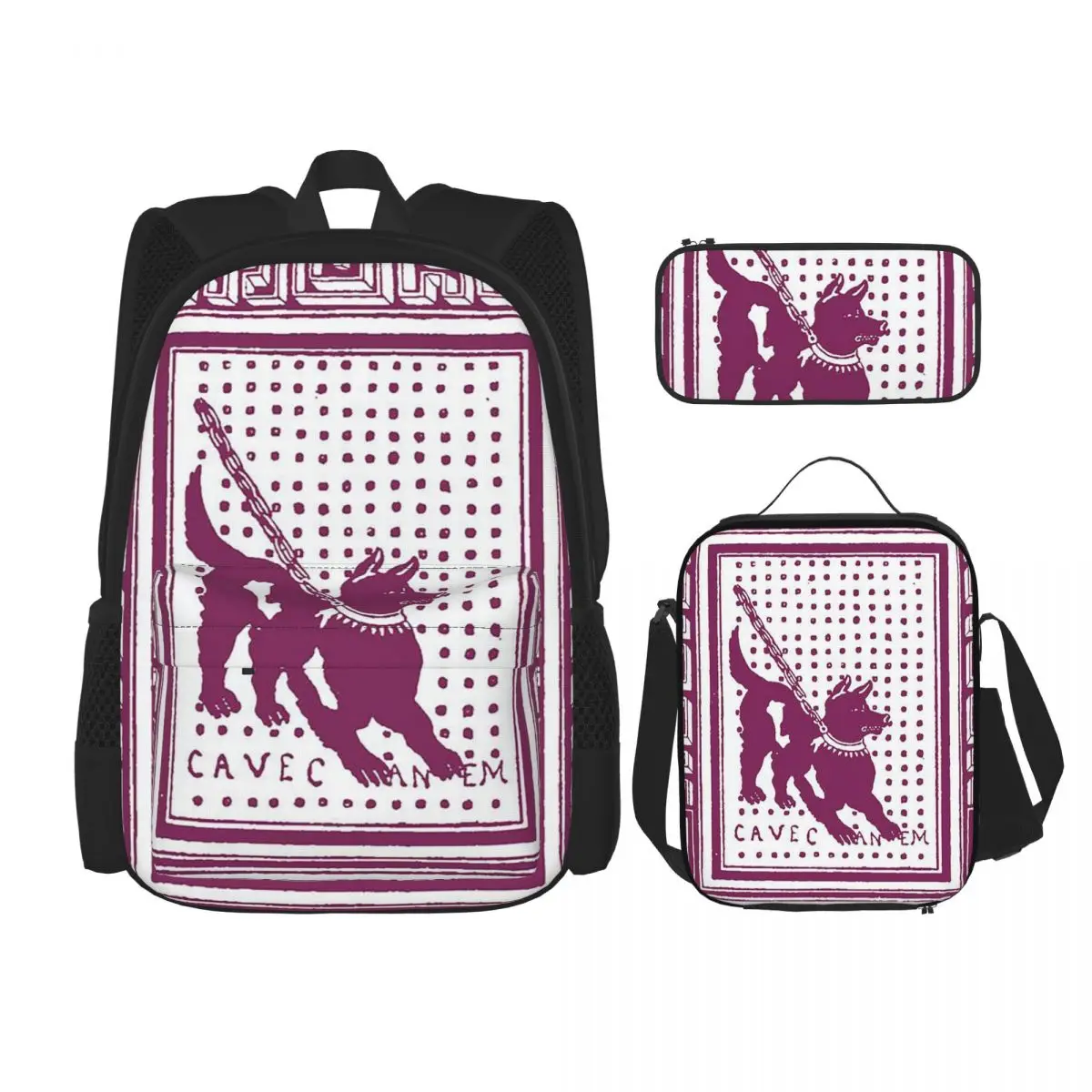 

Cave Canem Dog Animal Backpacks Boys Girls Bookbag Students School Bags Kids Rucksack Lunch Bag Pen Bag Three-Piece Set