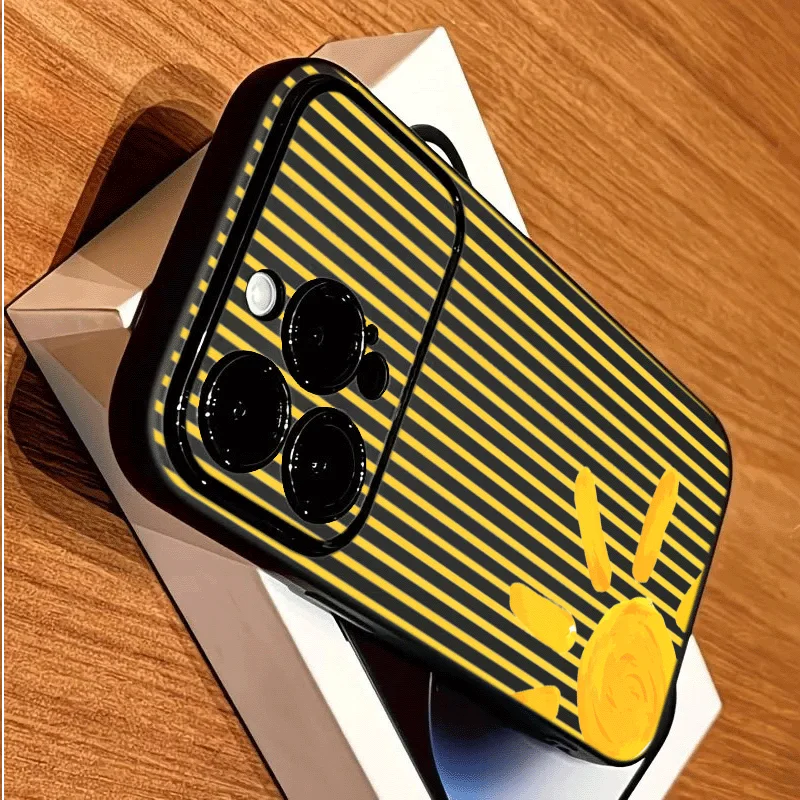 Yellow Stripes Sun Silicone Phone Case For iPhone 17 Pro 16 Pro 15 Pro 14 Pro 13 11 12 Pro Max 11 Protect Bumper Camera Cover