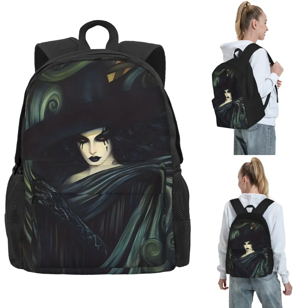 

Gothic Witch Woman Dark Fantasy Portrait Backpack Hot Sale Daypack Large Capacity BookBag School Bag Shoulder Bags for Men Women