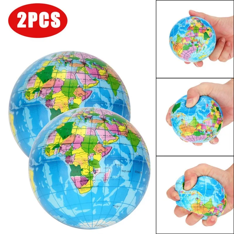 2 Bolas Antiestrés Jumbo con Mapa del Mundo, Globo Terráqueo, para Ejercicios de Palma, Fitness, Yoga, Equipo Deportivo, Fort...