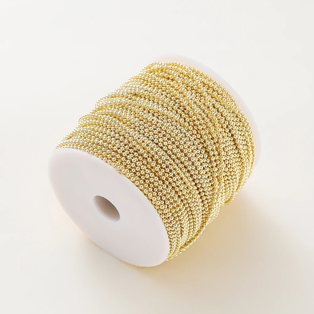 1Meter 1-2.4mm 14K Gold Color Plated Brass Round Beads Chain Ball Chain for DIY Necklace Bracelet Jewelry Making Accessories