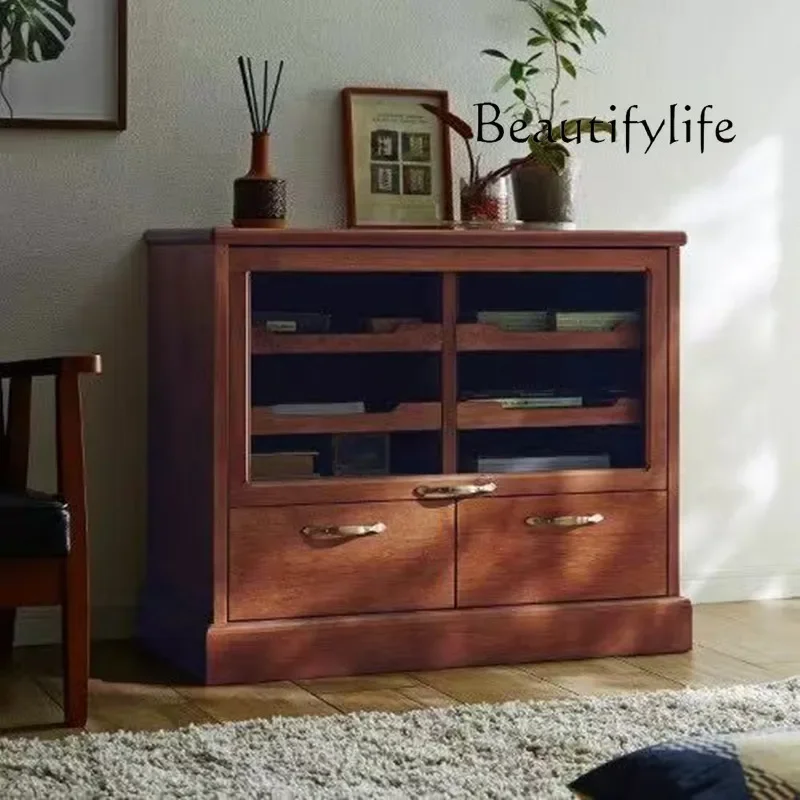 1solid wood dining side tea cabinet kitchen dining room storage cabinet glass tableware display combination cabinet