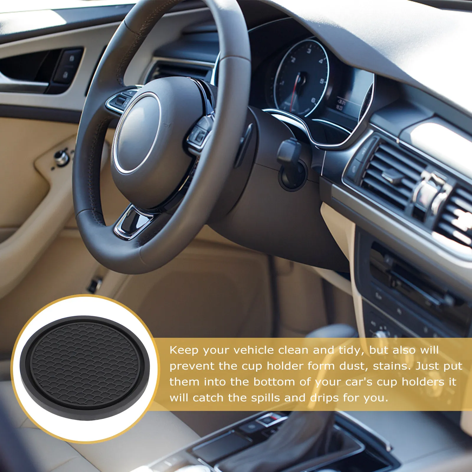 10Pcs Premium Round Car Coasters Heat Insulating Non Slip Cup Mats for Auto Cup Holders Stain Resistant Drip Catching Drink Pad