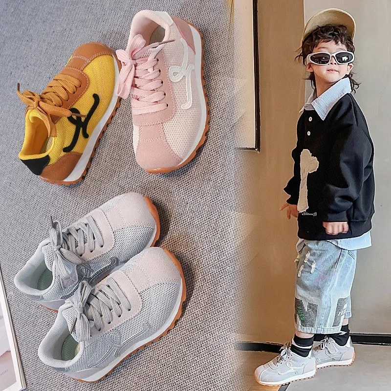 

Children's Sneakers 3-18 Years Old Four Seasons Yellow Breathable Boys Girls Casual Shoes Gray Soft Non-slip Kids Running Shoes