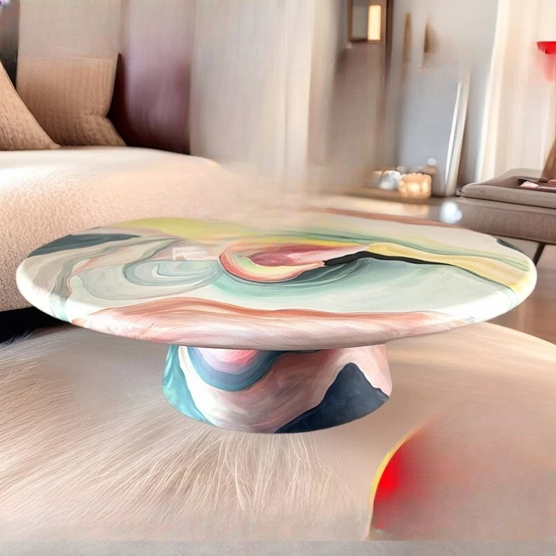 

Hand-painted oil painting coffee table Circular furnace graffiti painting abstract painting Personality color medieval style