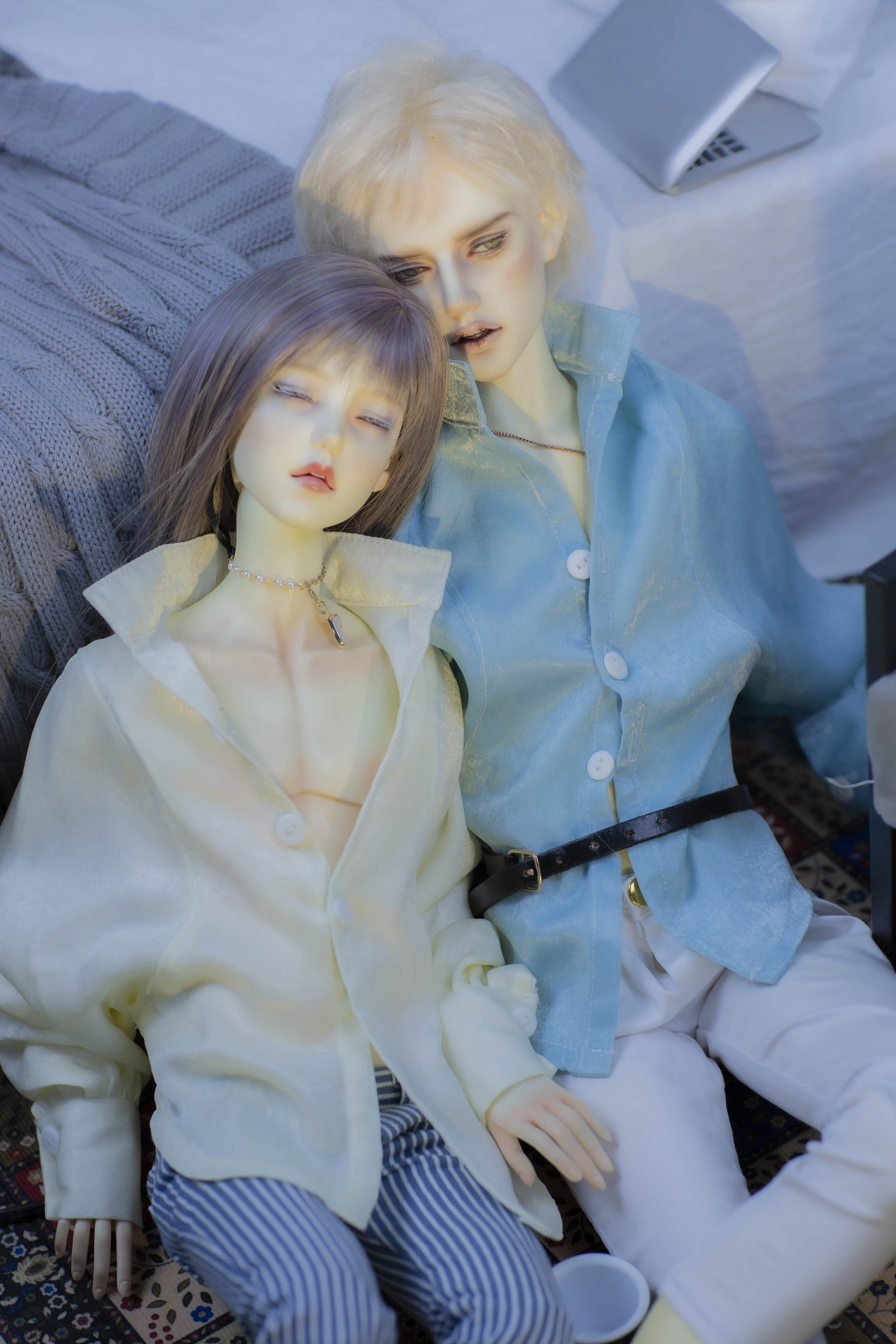 D04-A2047 children handmade toy  1/4 1/3 uncle Doll DD BJD/SD popo68 70 customized clothes blue Beige  Waist cinching  shirt1pcs