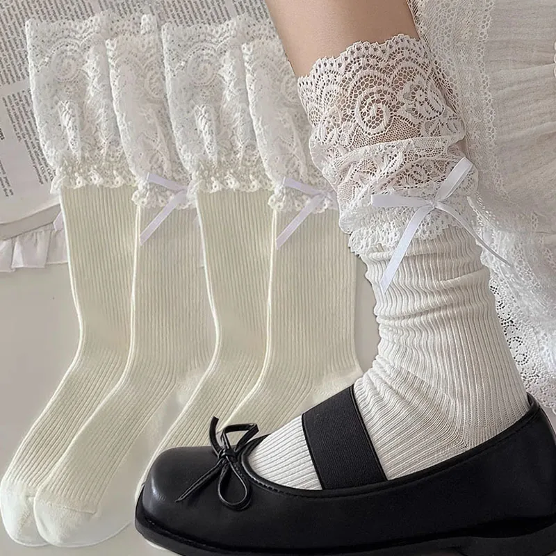 

Носки-гольфы с кружевной отделкой Y2K Lolita, милые женские носки свободного кроя, мягкие, дышащие, в стиле JK, повседневные, до середины икры