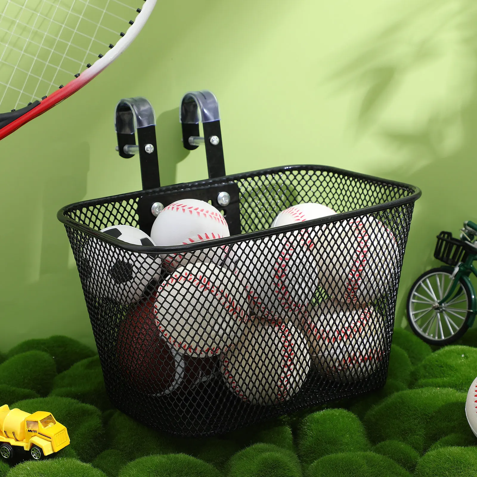 

1Set Detachable Front Bike Basket Black Metal Mesh Design Universal Bicycle Storage Carrier for Fruits Vegetables Commuting
