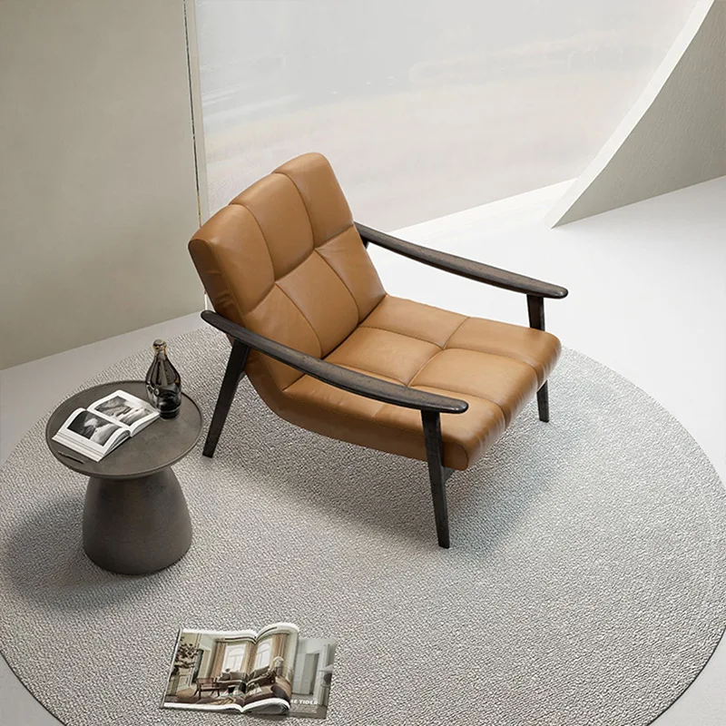 Wabi-sabi leather leisure chair, designer creative single chair study living room sofa chair