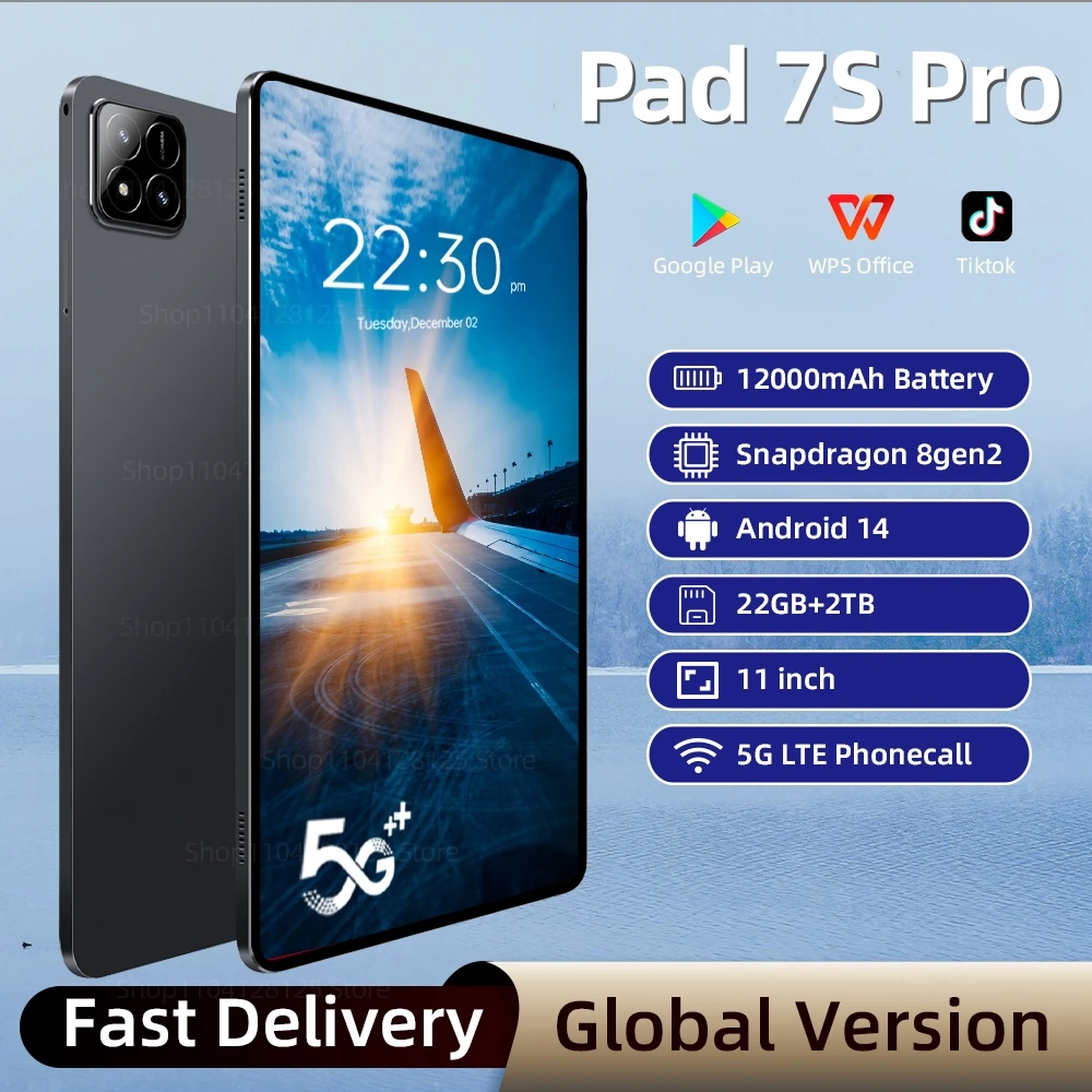 �y�Z�[�����z�O���[�o���� �I���W�i�� Pad 7S Pro �^�u���b�g 11�C���` HD 4K Snapdragon 8gen2 Android14 22GB+2TB 5G �f���A��SIM Bluetooth WiFi GPS �^�u���b�g