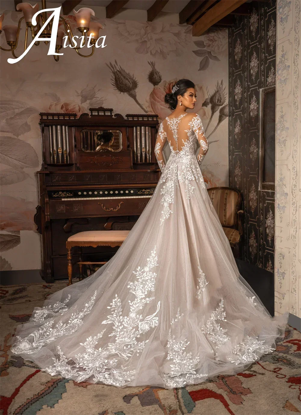 Customized Elegant Lace Applique A-line Long Sleeves Wedding Dresses 2026 O-neck Ivory Bridal Gown vestidos de novia For Women