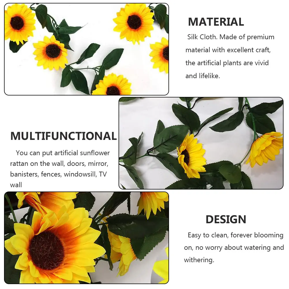 

1 pc Artificial Sunflower Vine Decoration Green Ornaments Wedding Wreath Ornament Fake Flowers Hanging Yellow Silk Cloth Wedding