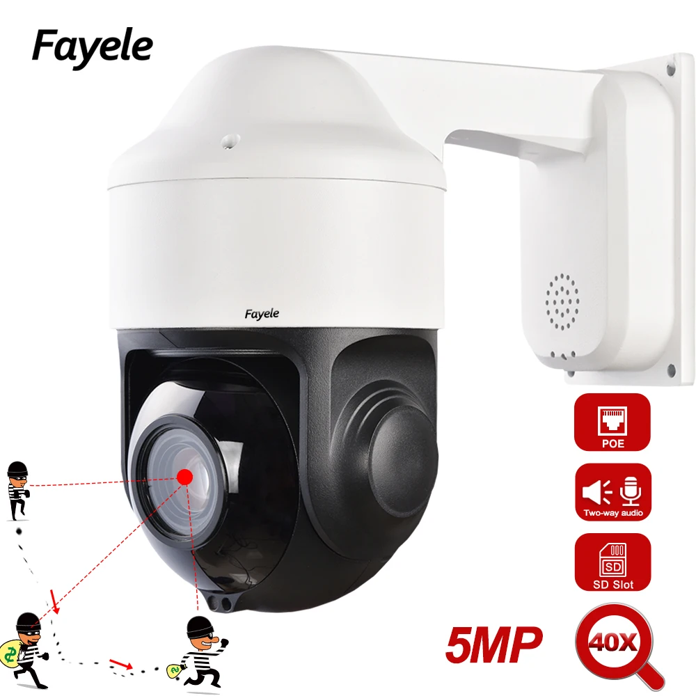 

POE 5MP Smart Auto Tracking PTZ Camera 40X Zoom two way Audio Intercom Starlight IR 200m Long Distance Night Vision IP Camera