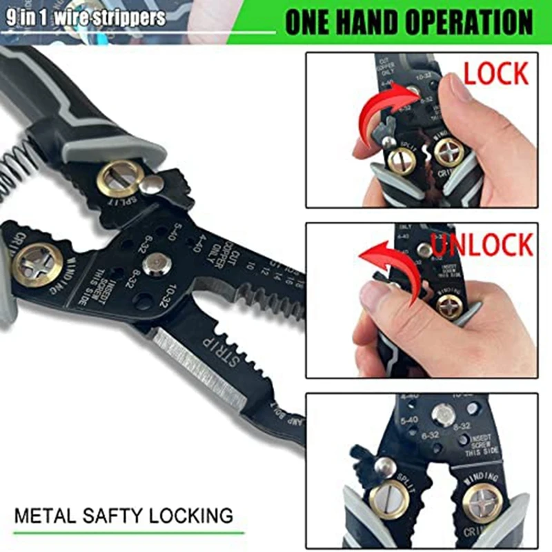 9 In 1, 8 Inch Wire Cutting Tool Parts For Wire Stripping Cutting With Wire Splitting And Winding Function