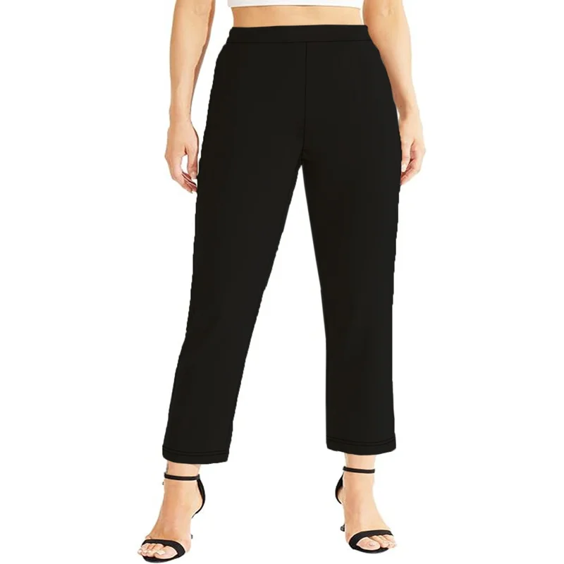 

2026 Black Plus Size Elastic Waist Skinny Trousers 2026 New Style