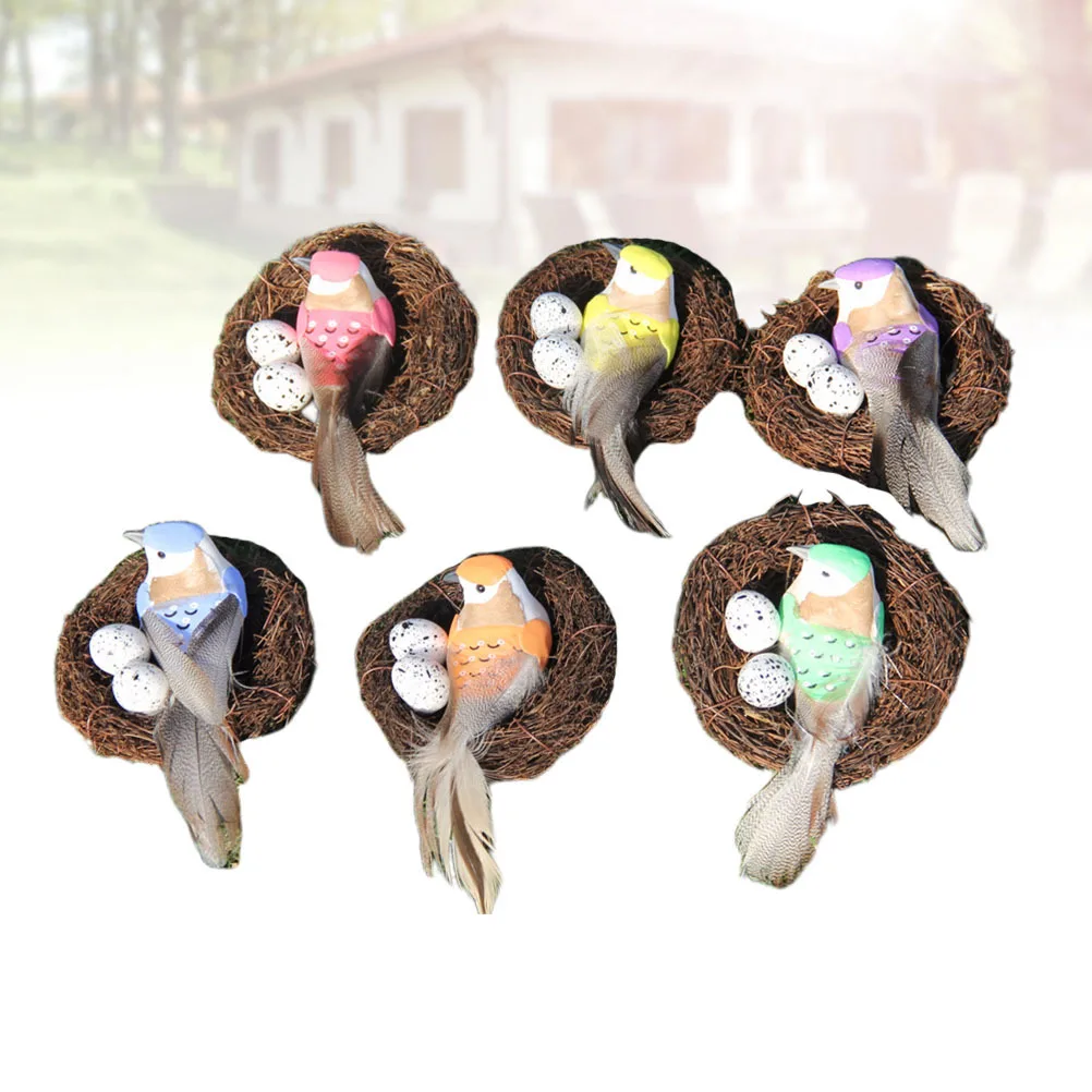 

6Sets Easter Artificial Bird Nest Decor Assorted Color 1 Bird 2 Eggs Home Garden Decoration Desk Party Ornament DIY Craft Props