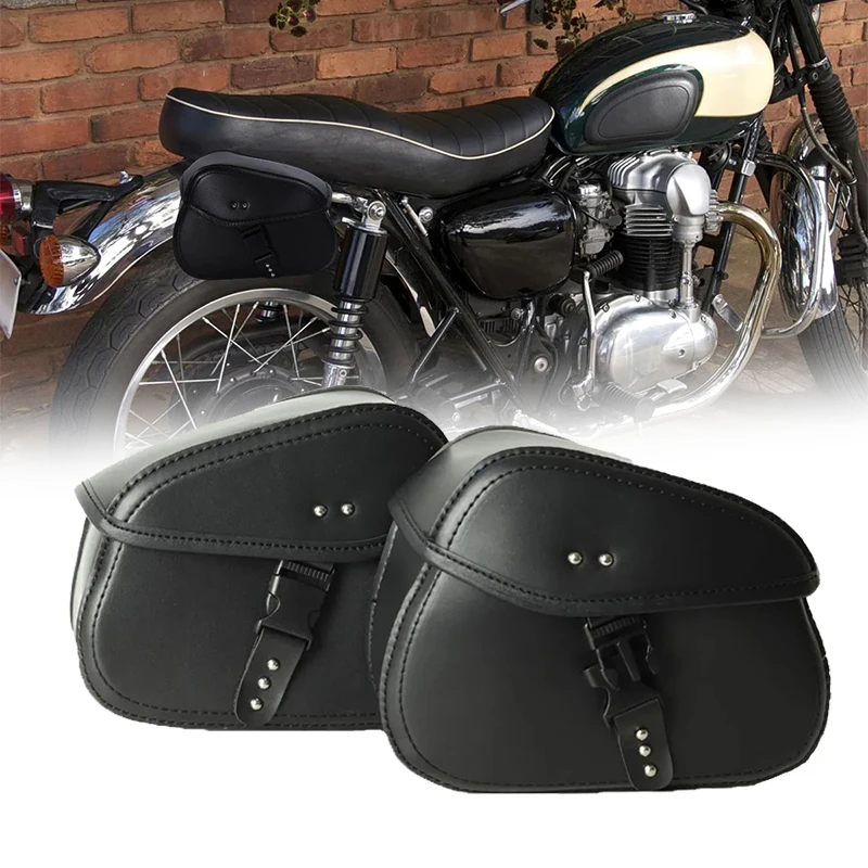 

Motorcycle Saddlebags Black Leather Side Bags Universal Motorbike Waterproof Storage Luggage Pouch For BMW Yamaha Harley Honda