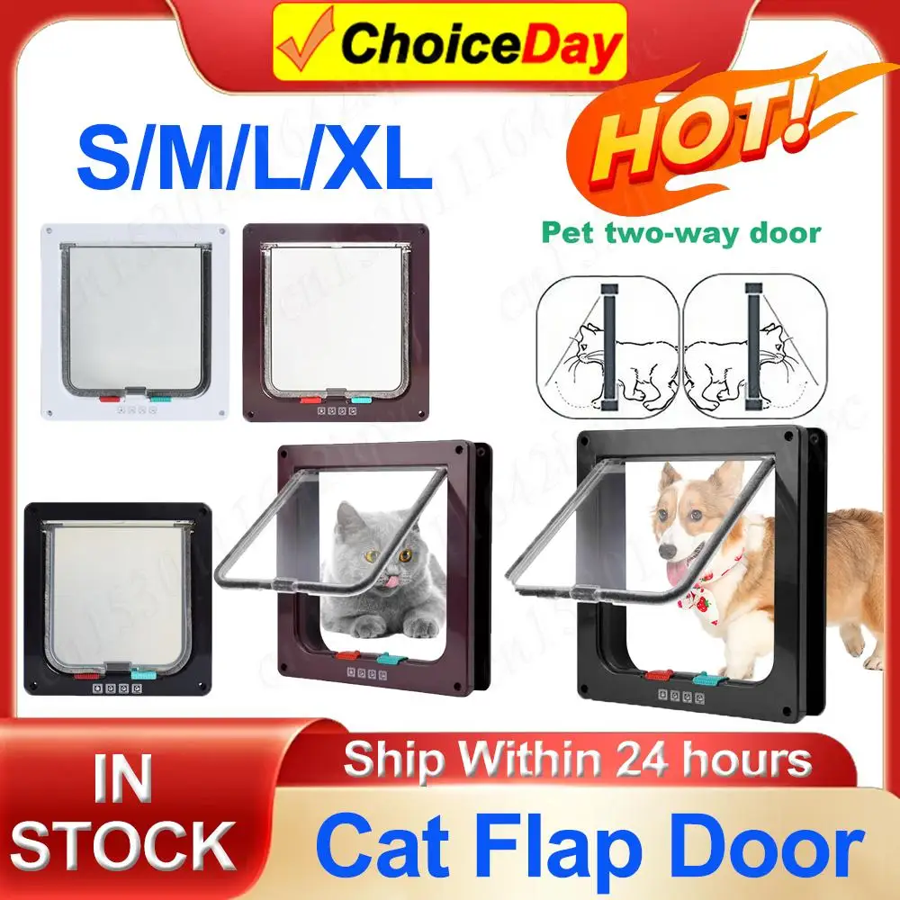 ABS Cat Flap Door with 4 Way Security Lock Cat Plastic Gate Puppy Safety Gate For Dog Cat Kitten Dog Cat Flap Door Pet Supplies