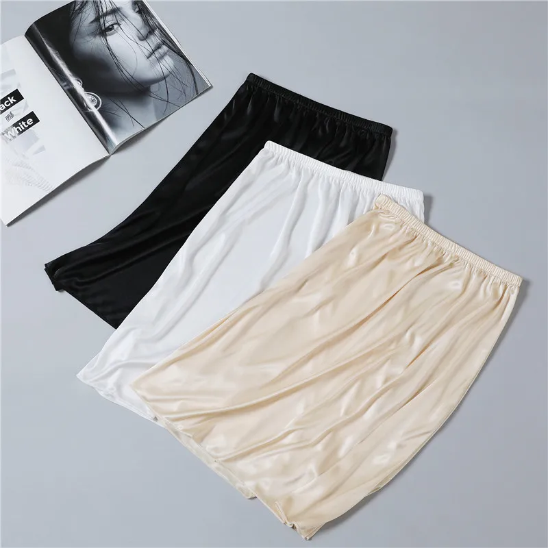 50cm Half Slips Underskirt for Women Thin Ice Silk High Waist Elastic Anti-Penetrating Underskirts Lining Petticoat