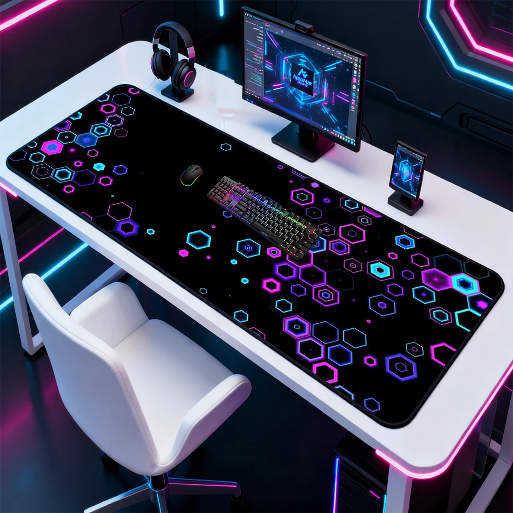 Neon Geometric Mouse Pad Large Gamer Gaming Desk Mat 120x60 1400x600 Nonslip Rubber Decor Full Desk Mousepad Mousepads Desk