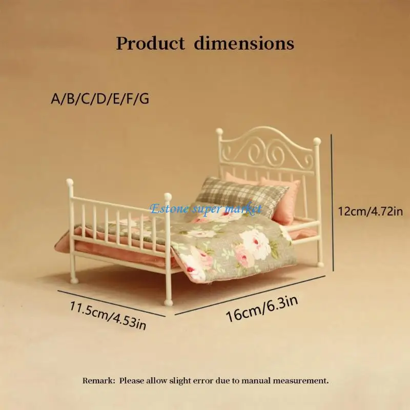 Picture 7: 090B Elegant Metal Bed Model House Bedroom Double Bed 1:12 Scale Mini Furniture Collection