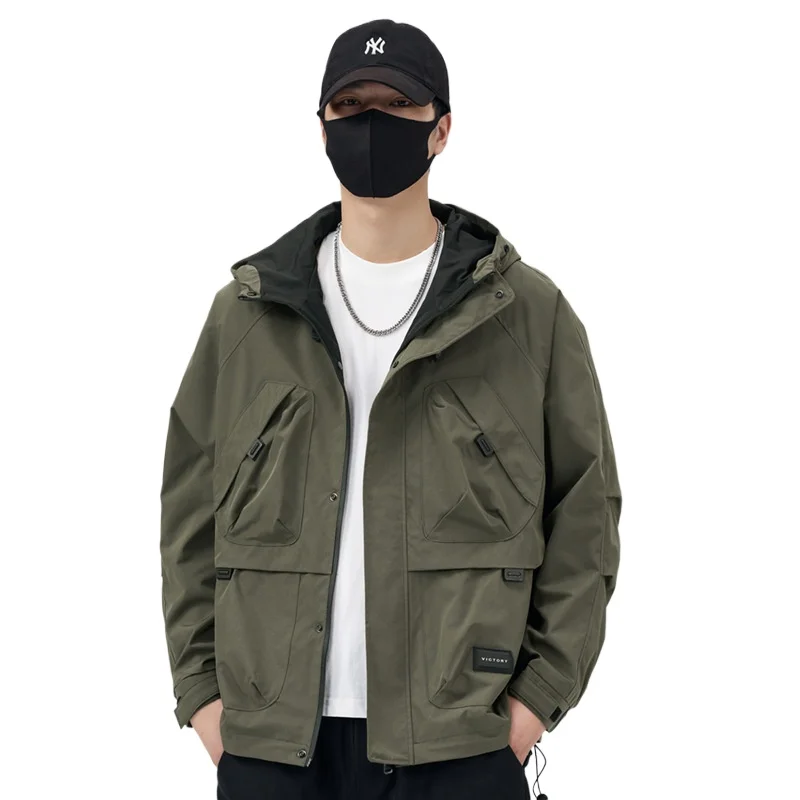 

4XL New Spring Autumn Fashion Casual Versatile Hood Trend Tooling Jacket Long Sleeve Jacket Men Veste Homme Solid Color Coat