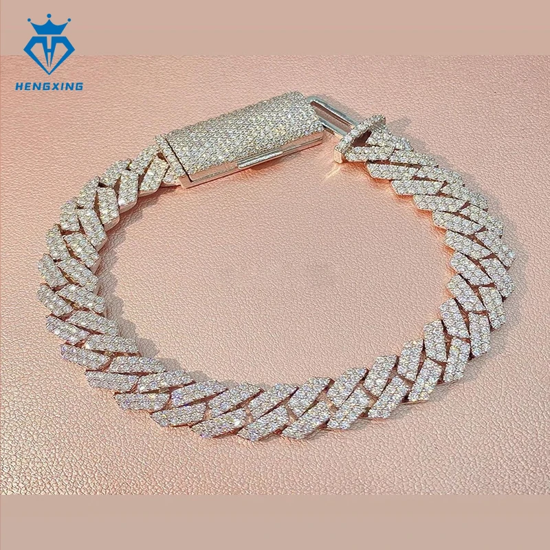 Hip Hop 15mm 925 Silver Cuban Link Chain and Bracelet Moissanite Cuban Chain for Friendship Bracelet