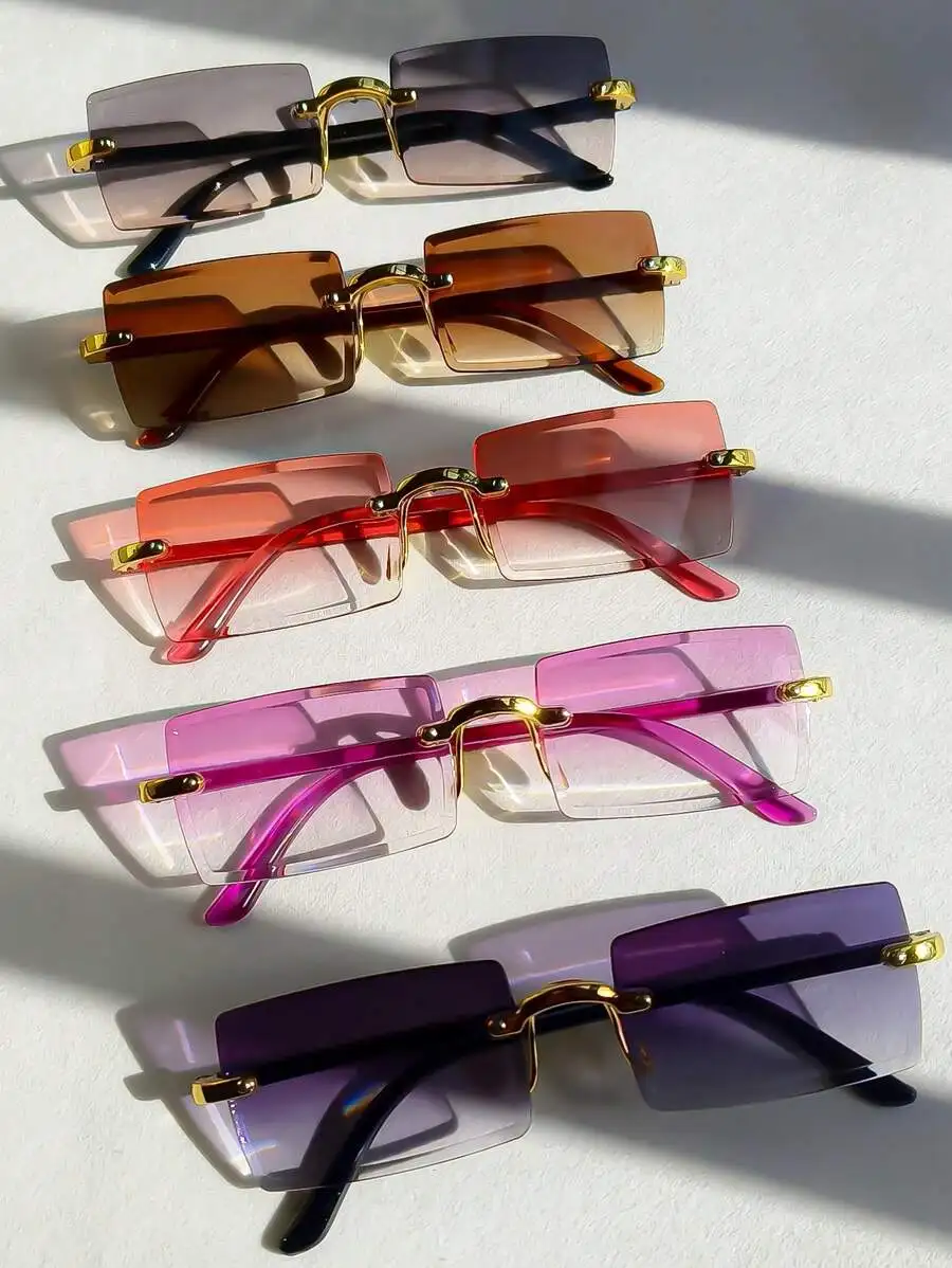 

3pcs Square Frameless Gradient Tinted UV400 Sunglasses For Women Fashion Beach Travel