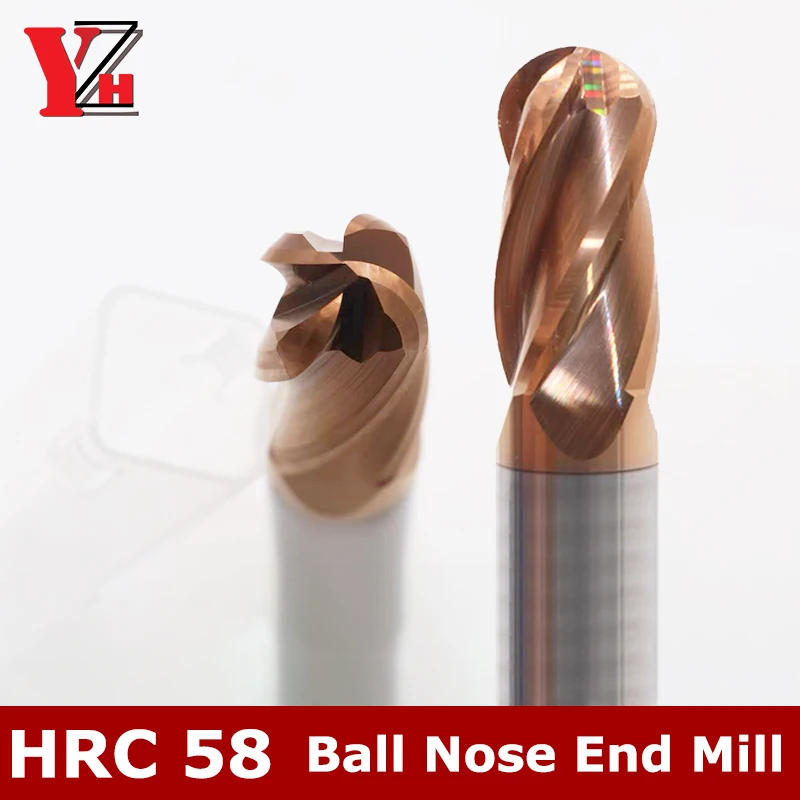 

Ball Nose End Mill 4 Flute HRC58 Tungsten Carbide Cutter CNC Bit R0.5 R0.75 R1 R1.25 R1.5 R1.75 R2 R3 R4 R5 R6 R7 R8 R9 R10