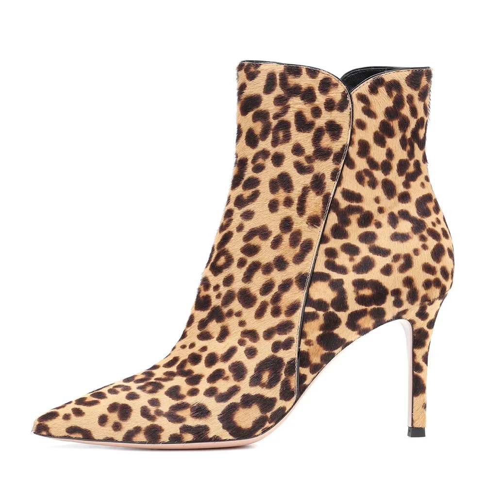 

2023 Leopard Grain Mid Calf Boots Zipper Stiletto Heels Zapatillas De Mujer Party Ladies Bota Feminina Pointed Toe Women Shoes