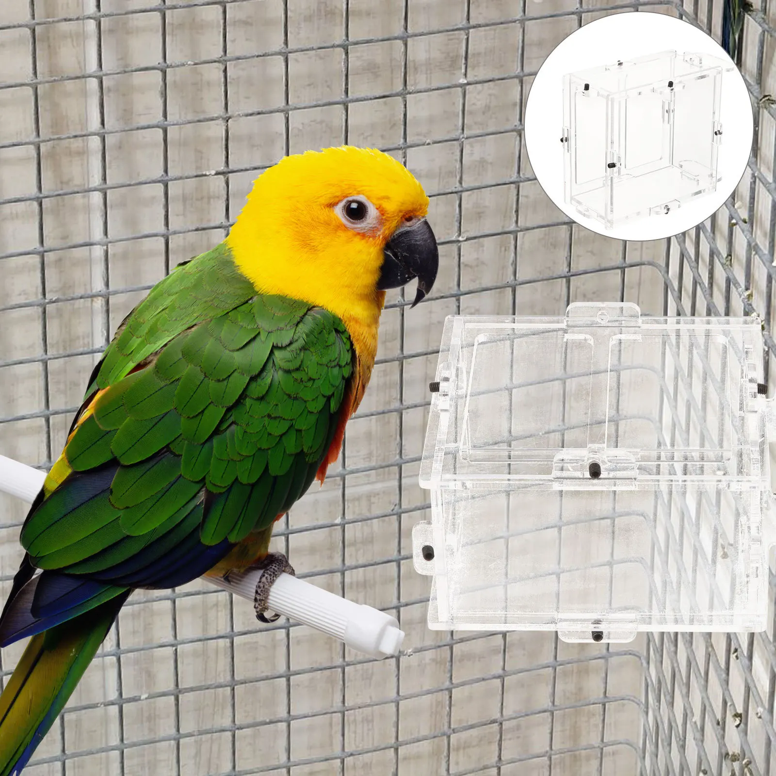 

Durable Acrylic Bird Splash Proof Food Box Large Capacity Smooth Surface Easy Assembly Outdoor Hanging Feeder For Parrots Pet