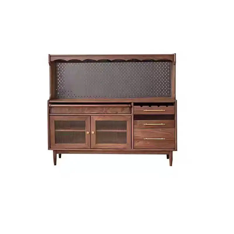 

Modern Living Room Walnut Solid Wood Tall Credenza Sideboard Buffet Storage Cabinet Furniture