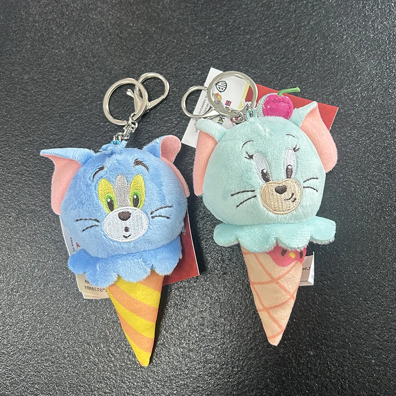 LLavero de peluche de helado de Tom y Jerry de 12cm, lindos juguetes de peluche de dibujos animados, colgante de gato Tom, mochila, muñeca