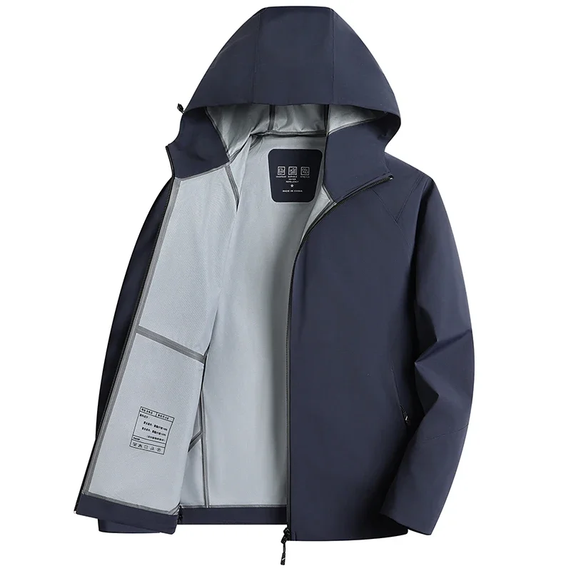 Men's Stretch Water Resistant Hooded Jacket, Windproof Wrinkle Free Zip Up Lightweight Outdoor Casual Travel Outer Coat