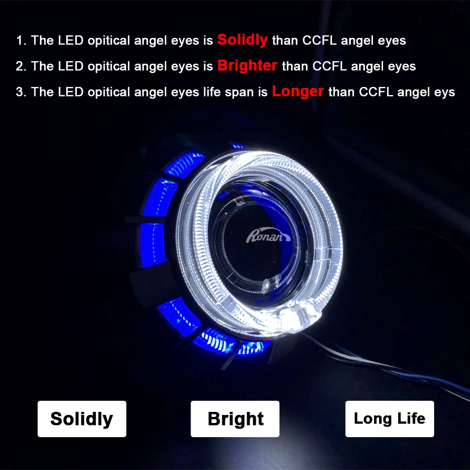 RONAN 2.5inch Bi-Xenon Projector Lens Headlight with LED Dual Angel Eyes Shrouds Retrofit H4 H7 Car Styling Using H1 Bulb