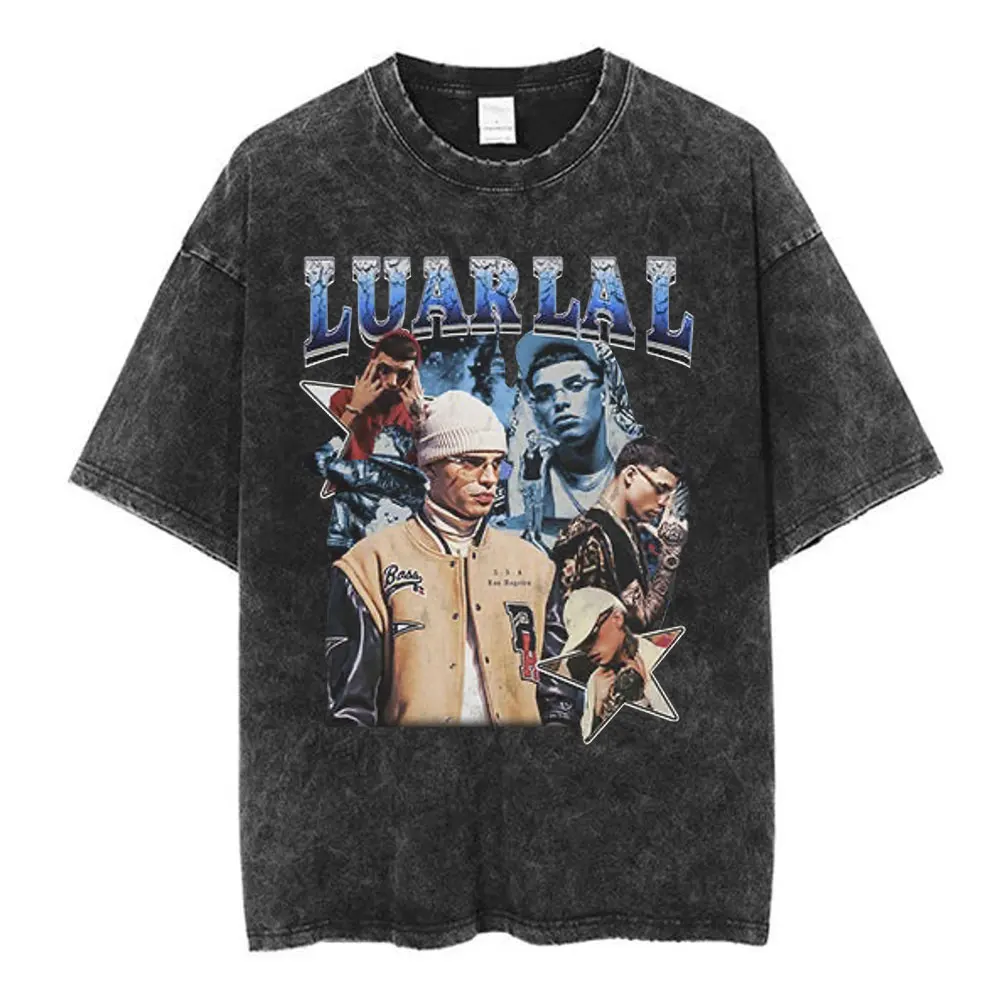 Rapper Luar La L Album L3TRA 2 Washed T-shirt Men Women Hip Hop Fashion Short Sleeve T-shirts Cotton Oversized Tshirt Streetwear image 5
