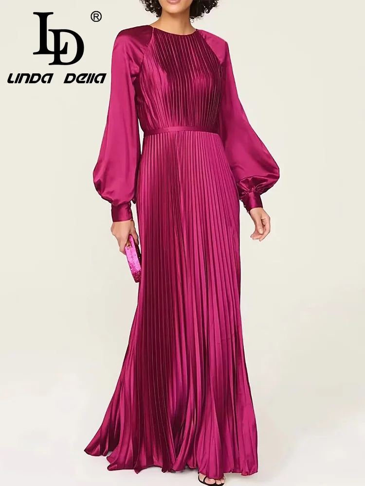فستان نسائي أنيق للحفلات الراقصة من LD LINDA DELLA بأكمام واسعة ومطوي عتيق وفضفاض للسهرة