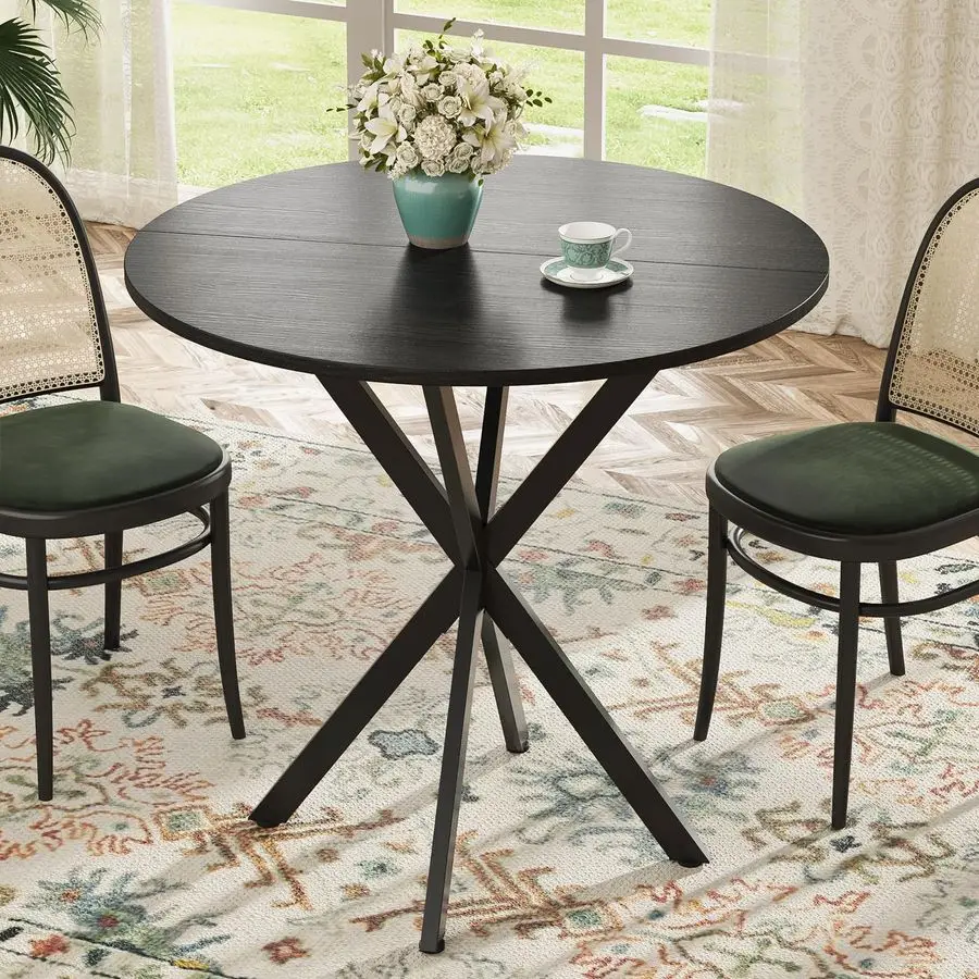 

Круглый обеденный стол черного цвета диаметром 31,5 фута на 24 персоны, компактный кухонный стол, обеденный стол в стиле середины века для кухни/столовой