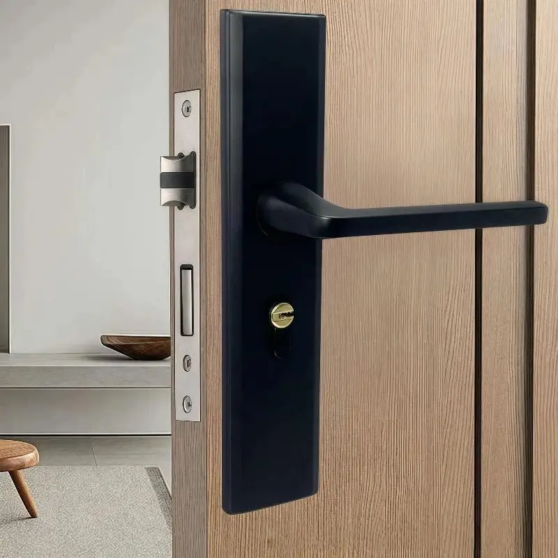 Black Interior Door Handle Lock Set High Security Anti Theft Easy Install Wooden Door Lock For Home Bedroom Office Use