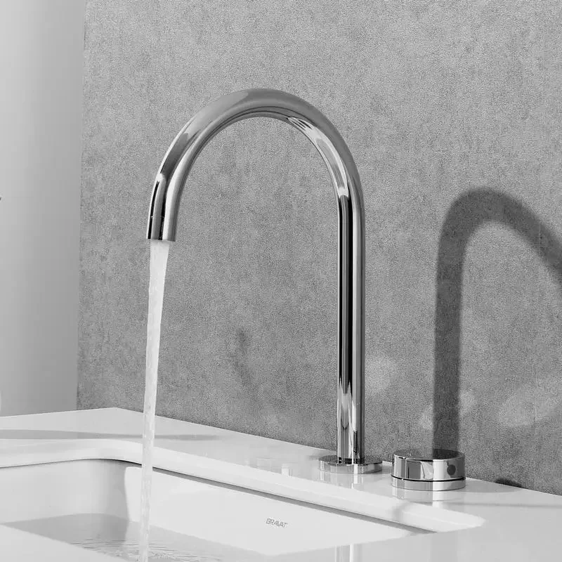 Stainless Steel Bathroom Basin Faucet Two Holes Widespread Brushed Gold Bathroom Faucet Sink Tap 360 Rotating Hot Cold Mixer