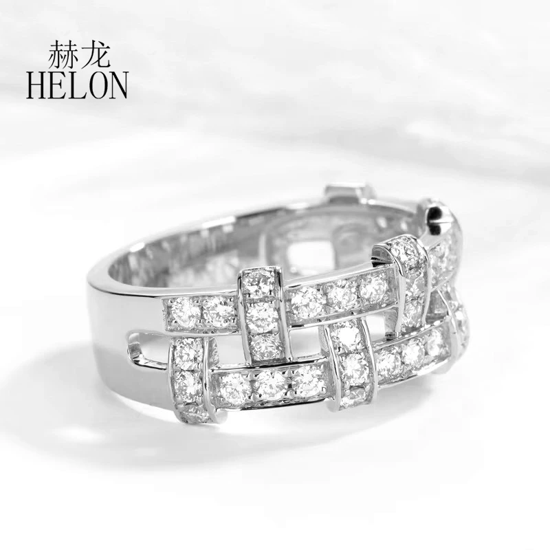 HELON Solid 14K White Gold 1ct H/SI Round Natural Diamond Ring For Women Men Band Genuine Unique Engagement Custom Fine Jewelry