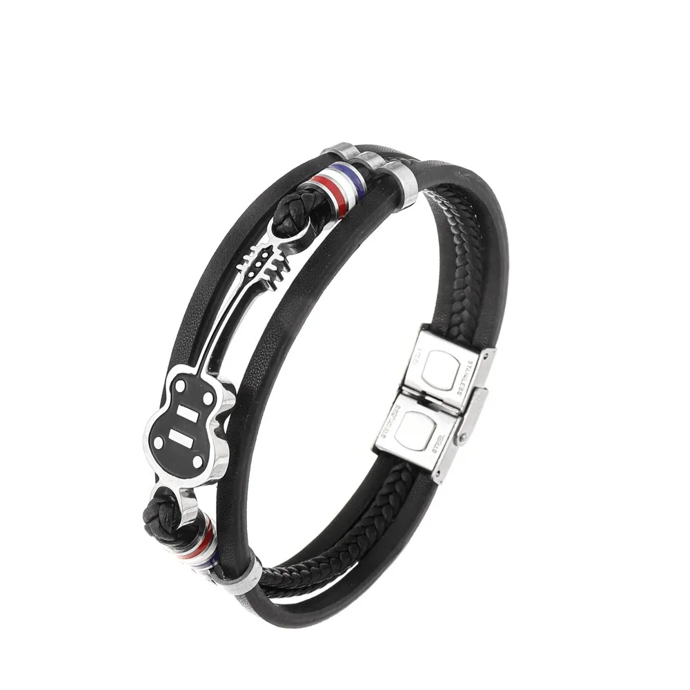

Trend Multilayer Leather Woven Guitar Bracelet Charming Men's Bracelet New Fashion Hip Hop Punk Accessories Jewelry Gift Wholesa