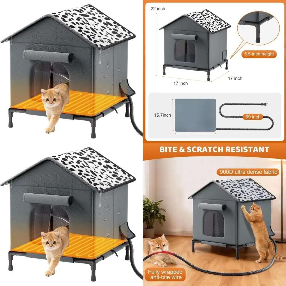 

Winter-Ready Insulated Outdoor Cat Shelter with Heating Pad for Feral and Stray Cats, Waterproof and Elevated Base for All-Weath