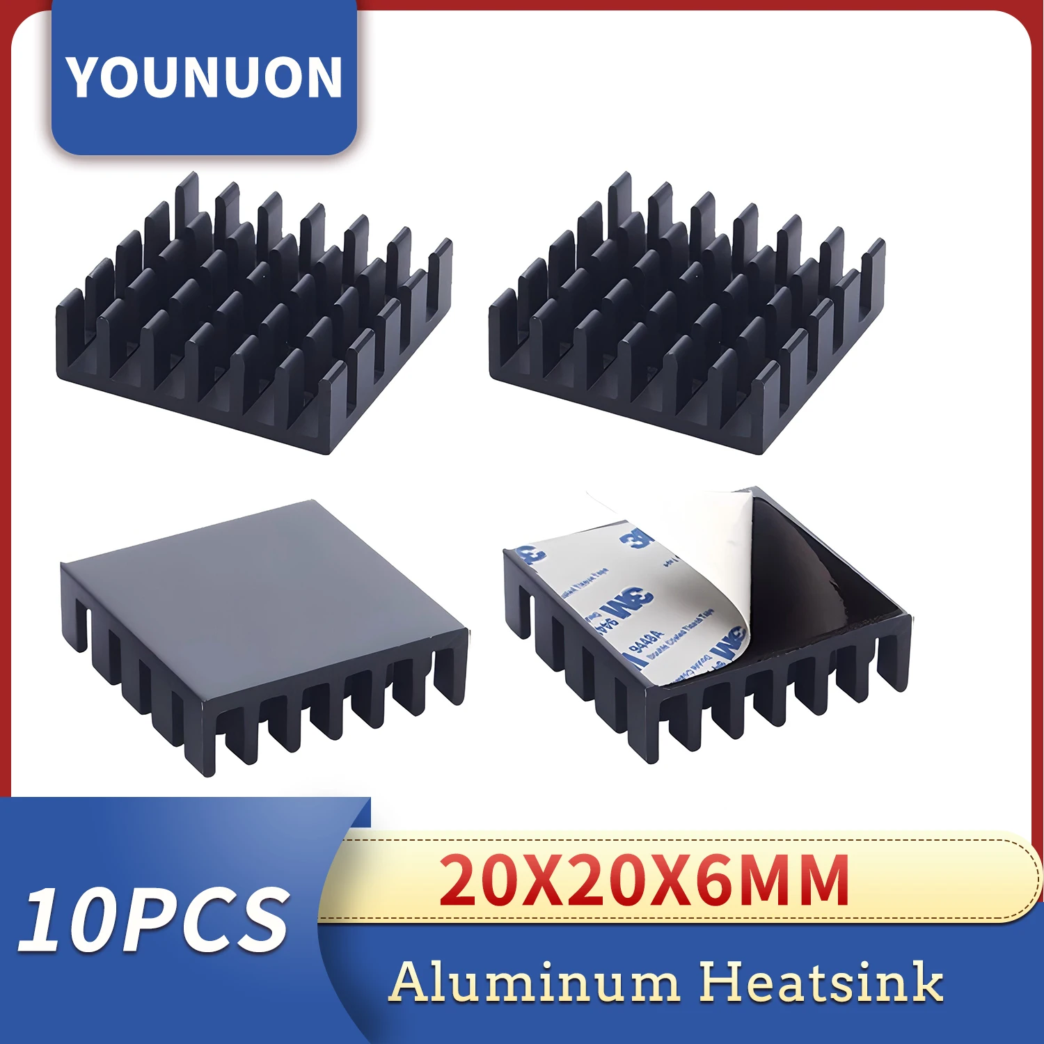 10Pcs YOUNUON Black 20mm heatsink 20 x 20 x 6mm 6mm Aluminum CPU CPU Card Cooling Cooler Heat Sink Heatsink