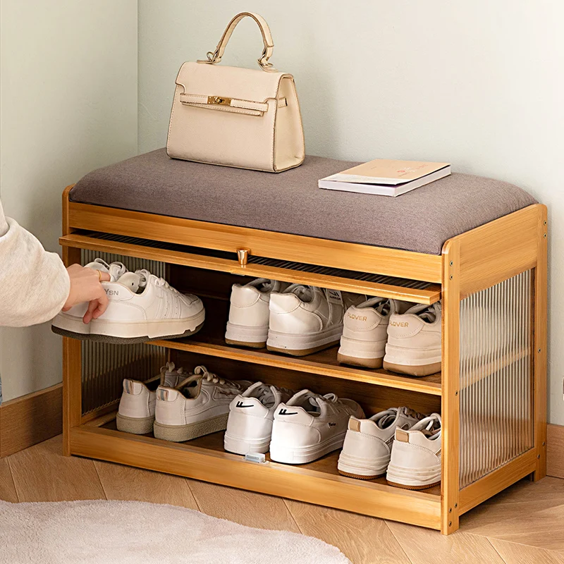 

Shoe-changing Stool At The Door, Household Shoe Cabinet with Stool Integrated Into The Door, Long Stool for Wearing Shoes