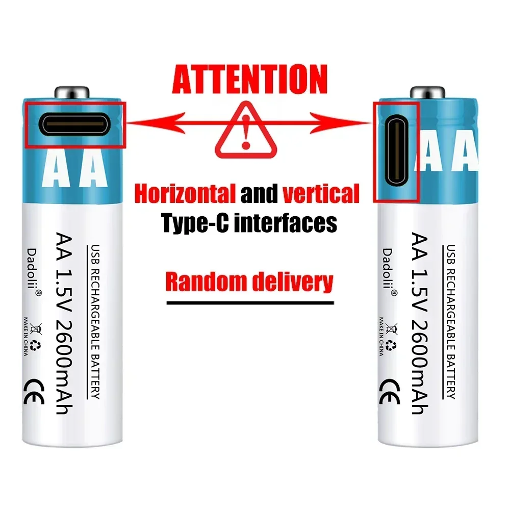 2024 AA AAA 1.5V batteria ricaricabile 2600mAh batteria ricaricabile agli ioni di litio AA 1.5V USB ricarica rapida batteria agli ioni di litio