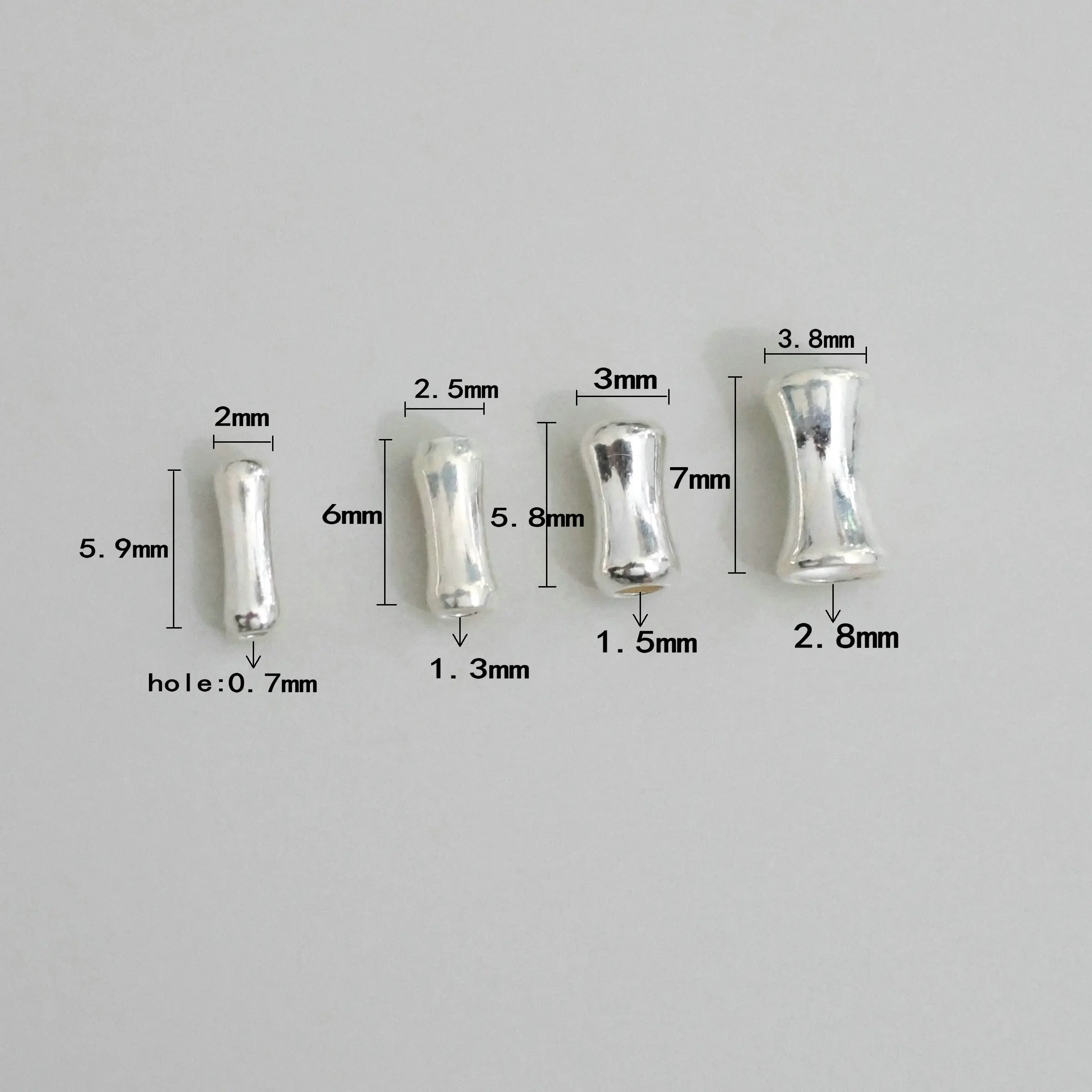 5pcs 100% Solid 925 Sterling Silver Bamboo Joint Spacer Beads for DIY Bracelet Necklace Making Fine Jewelry Finding  JQ0031