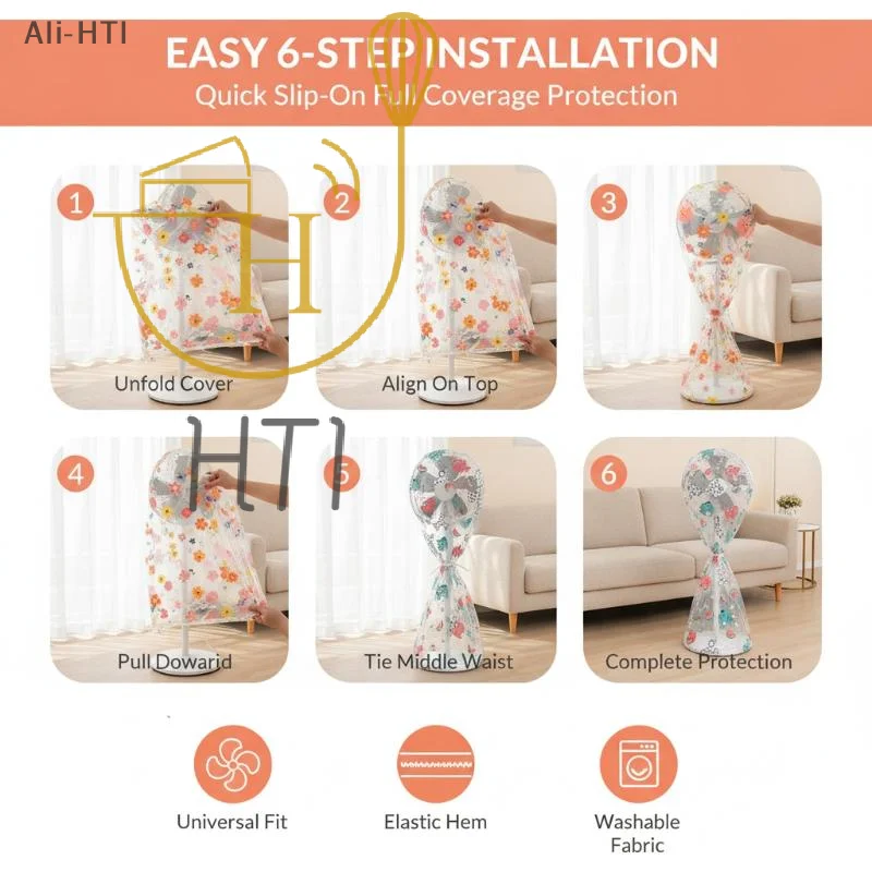 Fan Dust Protector Elastic Floral Printed Full Wrap Stand Pedestal Fan Dust Cover Reusable Fits Most 16-20 Inch Fans